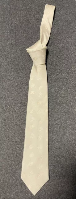 Alexander McQueen Ivory/Striped/Skull Silk Tie - Made In Italy