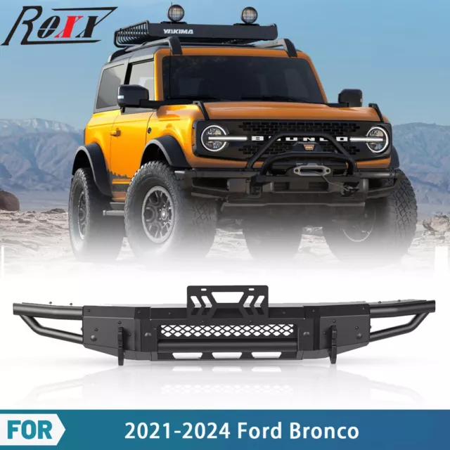 Front Bumper Black Steel For 2021 2022-2024 Ford Bronco Powder-Coated Heavy Duty