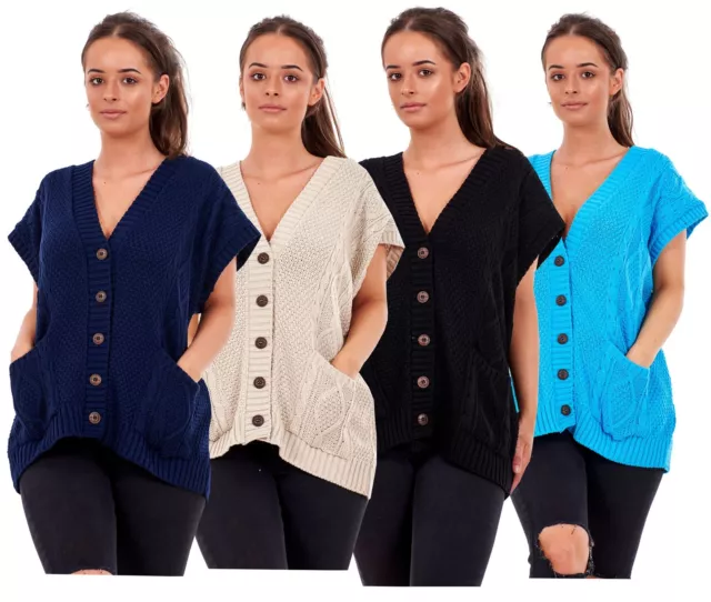 New Plus Size Women Moss Knitted Waistcoat Pockets Sleeveless Buttons Cardigan