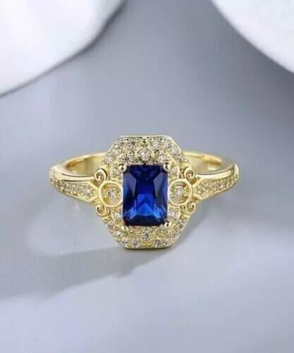 Lab-Created Blue Sapphire 2.20Ct Radiant Cut Wedding Ring 14K Yellow Gold Plated