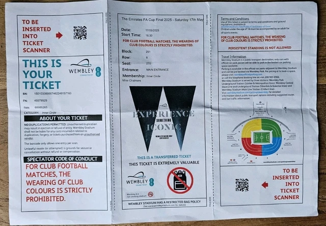 FA CUP FINAL 2025 TICKET (Crystal Palace v Man City) ยฃ30.88 PicClick UK Fa Cup Final 2025 Schedule