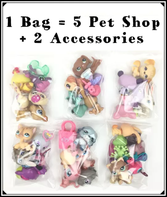 Littlest Pet Shop Lot 5 Random LPS + 2 Accessories / 1 Grab Bag Petshop (set)