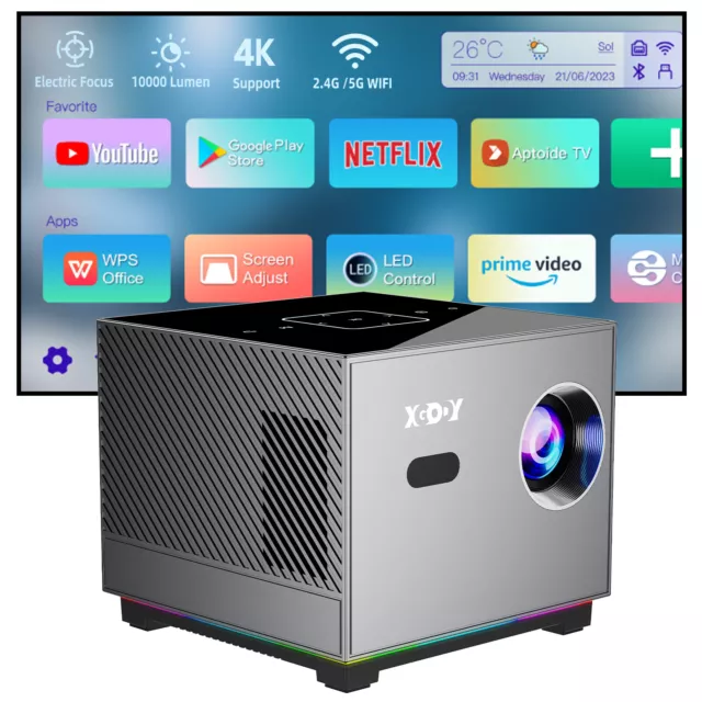 XGODY UHD 4K Projector 10000 Lumen LED 5G WiFi Beamer Android TV Home Theater
