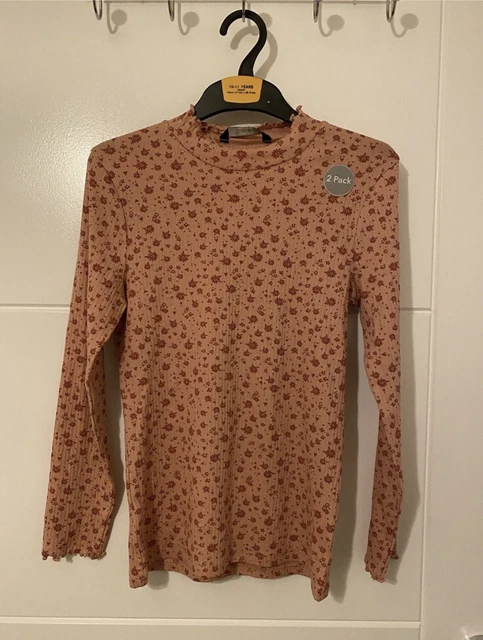 George bnwot pink floral ribbed high neck top size 11-12 years