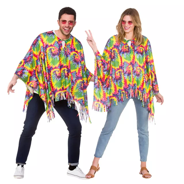 Adult HIPPIE PONCHO 60s 70s Festival Fancy Dress Party Ladies Mens Hippy Mexican