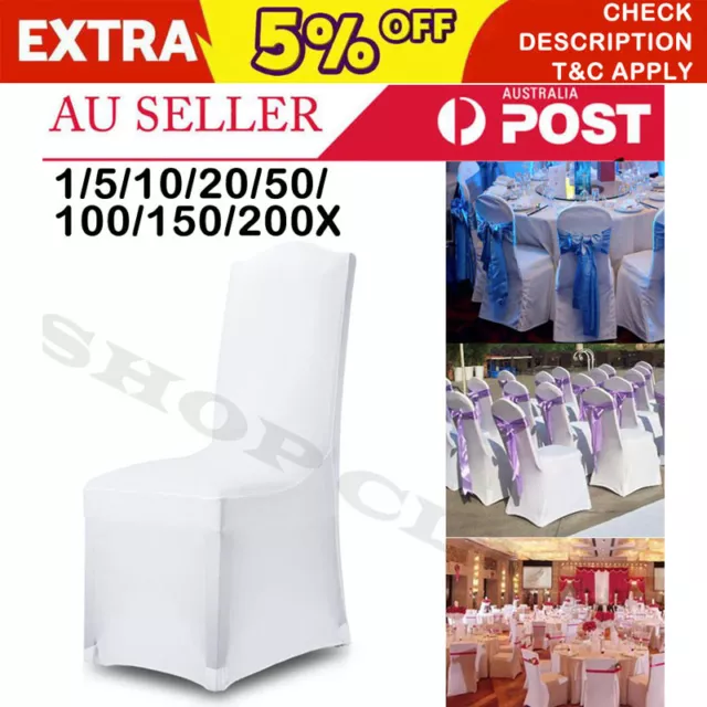 1-200 White Chair Covers Full Seat Cover Spandex Lycra Stretch Banquet Wedding