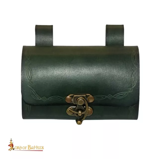 Pochette Medievale Fantastique Cosplay Elfique En Cuir Vert Avec Fioles