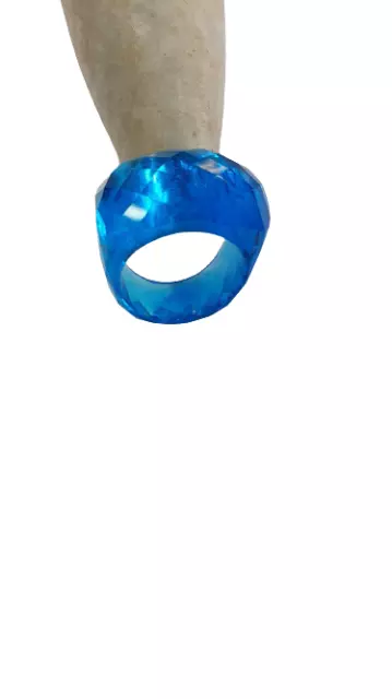 Blue Quartz Hand Carved Plus Faceted Gemstone Made  Ring