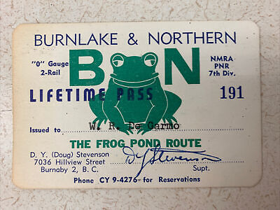 Burnlake And Northern The Frog Pond Route Railroad Train Pass Ticket
