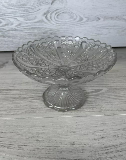 🔷 Coupe sur pieds verre moulé ancienne compotier Coupelle À Fruits Vintage Deco