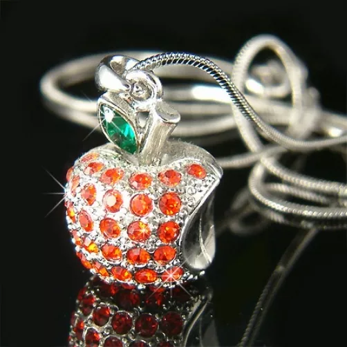 ~3D Red APPLE made with Swarovski Crystal fruit Charm Chain Necklace Jewelry New