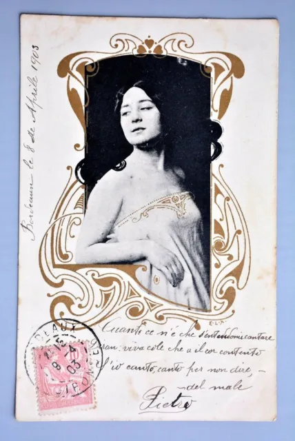 R&L Postcard: Glamour Beauty Girl Woman, Antique French Art Nouveau Card