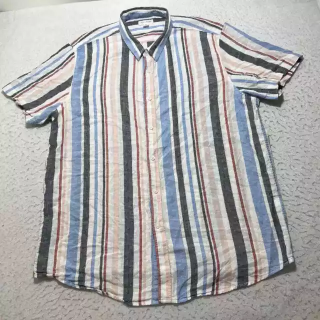 Sun + Stone Men's XXL Linen Blend Button Up Shirt Short Sleeve Colorful Striped