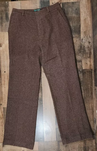 Lauren Ralph Lauren Wool Pants Womens 10 Brown Chino Herringbone Trousers