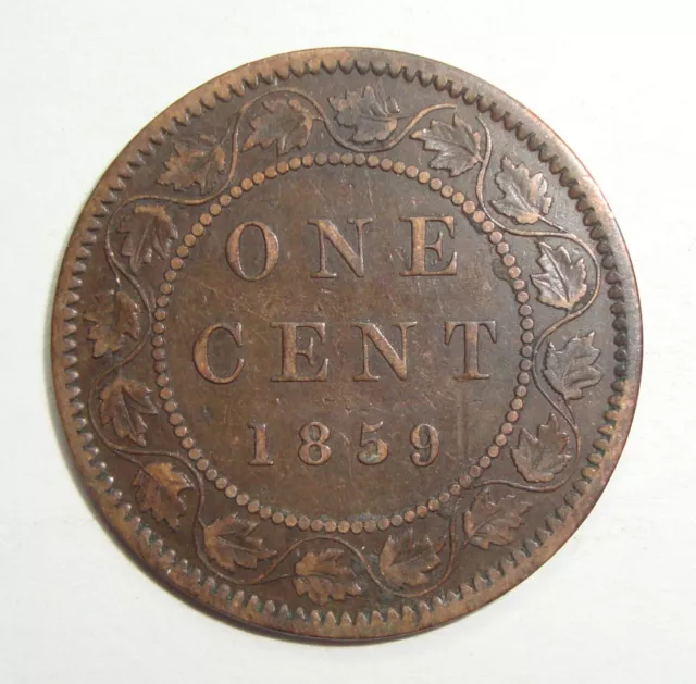 1859 Canada One 1 Cent Victoria Large Penny Coin