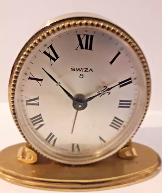 Vintage 1950s SWIZA 8 Day Miniature Mechanical Travel Desk Alarm Clock 2