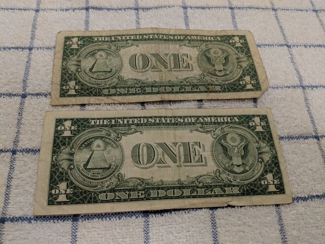 1935G Circulated One Dollar $1 Silver Certificate- Blue Seal STAR Bills Set of 2 2