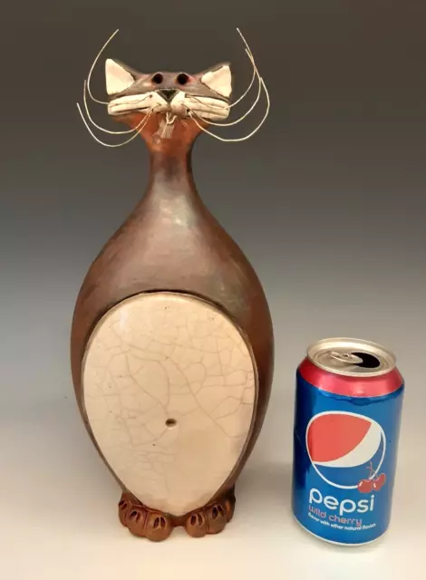MITCHELL GRAFTON Raku Studio Art Pottery 11.5" NAUGHTY CAT Figurine Sculpture