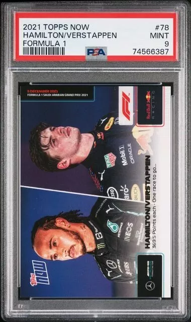 2021 Topps Now Formula 1 F1 Lewis Hamilton/Max Verstappen 369.5 Points PSA 9