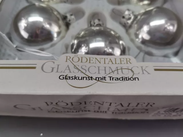 Christbaumschmuck 6er SET Rödentaler Glas Kugeln silber Weihnacht VINTAGE 2