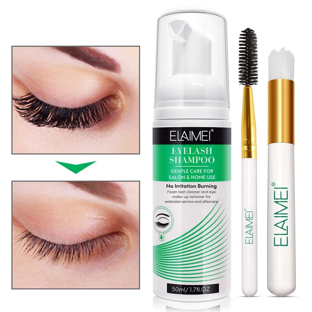 Eyelash Extension Foam Cleanser Shampoo 50ml & Brush Lash Cleaner Foaming O9P6