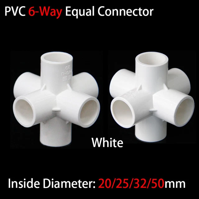 PVC 6WAY EQUAL Connector Socket Pressure Pipe Fittings White ID 20/25