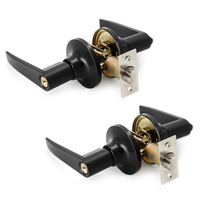 2 Pack Door Levers with Lock and Key for Left and Right Handed Entry Doors Keyed