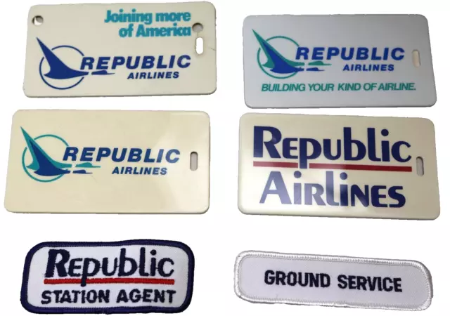 Republic Airlines Vintage Luggage ID Tag Cards & Ground Patches