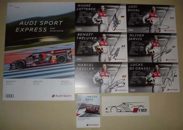 Le Mans 2016 WEC Silverstone Audi R18 Drivers Signed Card Set & Press Media Item