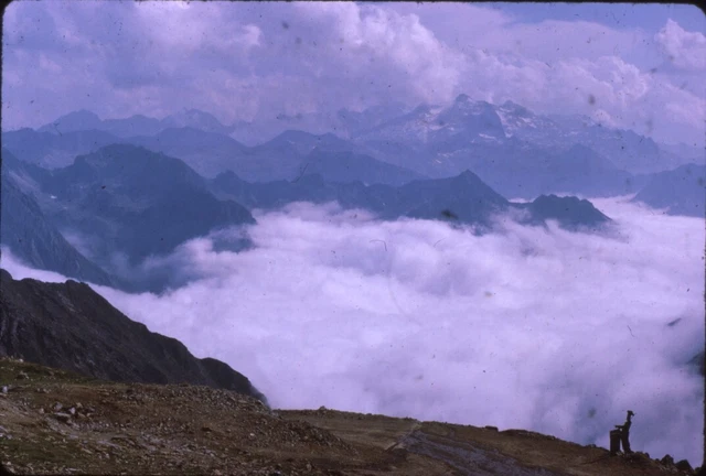 Diapositive photo 1963 - Superbagnères et la chaîne des Pyrénées