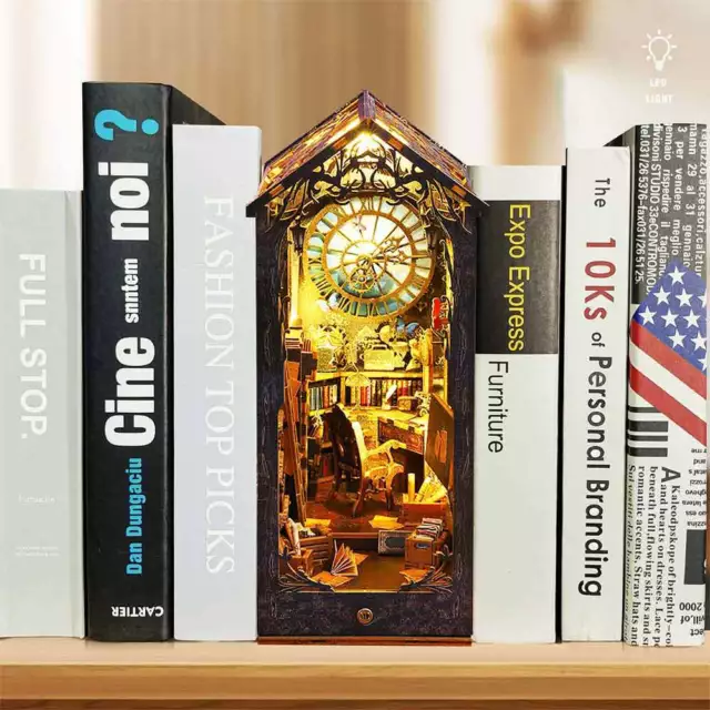 DIY Book Nook Kit 3D Wooden Puzzle Bookshelf Insert Decor w/ LED Light Xmas Gift 3