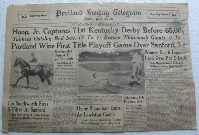 June 10 1945 Portland ME Sunday Newspaper Sport Section - HOOP JR KENTUCKY DERBY