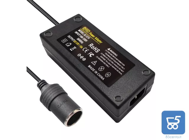 Adattatore Trasformatore AC-DC 10A Presa Accendisigari Auto 120W 12V 100V-240V