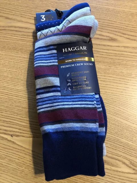 Haggar 3 Pk 10-13 Crew Socks Navy Blue/Gray Retail $18 (S-blk-52-46)