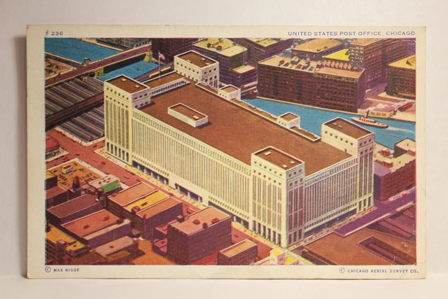 Postcard United States Post Office Chicago Aerial Survey Co. Chicago IL F20