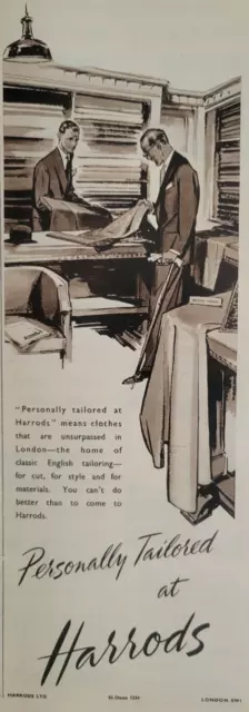 Harrod's Department Store Tailored Clothes UK Print Ad Original 1959 ILN ~5x14"