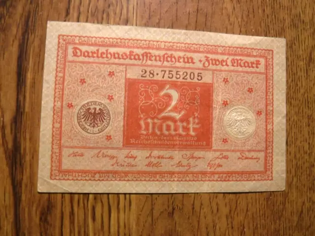 German Reichsbanknote 2 Mark 1920 Note (114)