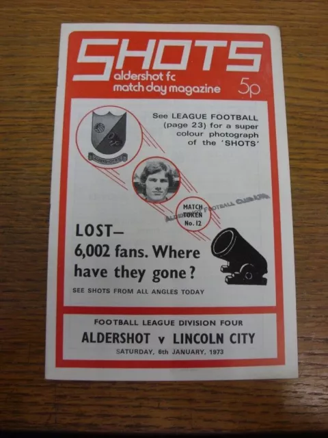 06/01/1973 Aldershot v Lincoln City  . UK ORDERS ALL INCLUDE FREE ROYAL MAIL POS