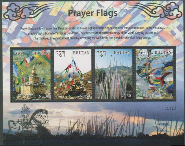 Bhutan 2016 Gebetsfahnen Religion Pferd Tempel Buddhismus Briefmarkenbogen KB