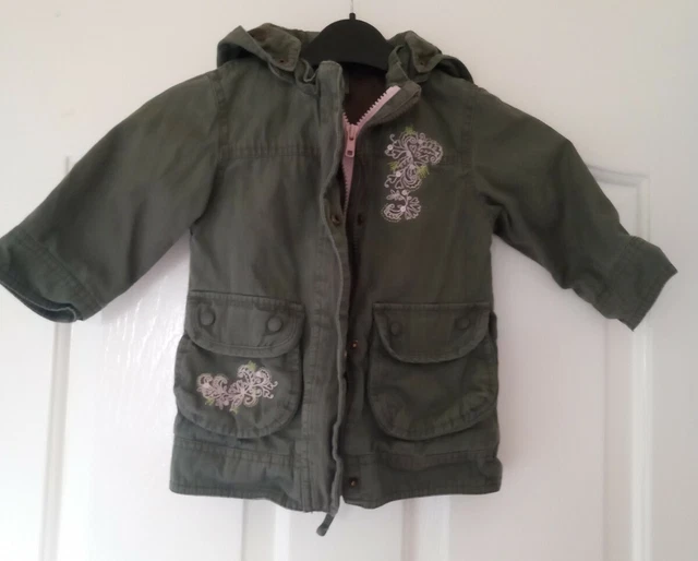 Cappotto con cappuccio M&S ragazza cachi e rosa 12-18 mesi