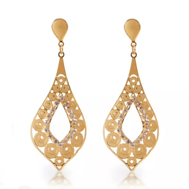 Dangle Earrings in Yellow Gold Filled with Round Clear Cubic Zirconia for Women