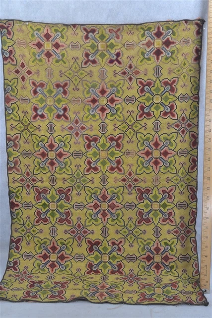 tapestry hand made cross stitch  canvas 22x36 silk yellow red early 19th antique