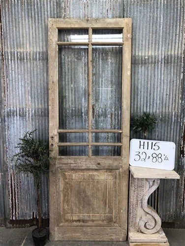 Antique French Single Door (32x88.5) 8 Pane Glass European Door H115