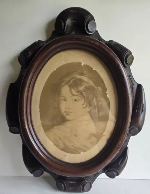 Rare Beautiful Antique Victorian Wood Oval Picture Painting Frame Under Glass