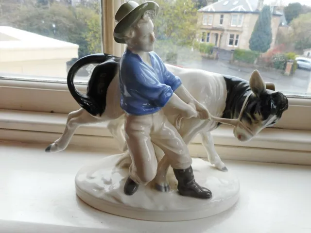 Vintage Carl Schneider Grafenthal Rare German Porcelain Boy With A Calf - 1950's