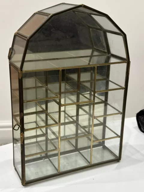 Vintage Glass Mirror Brass Wall Hanging Curio Display Shelf Case Miniature's
