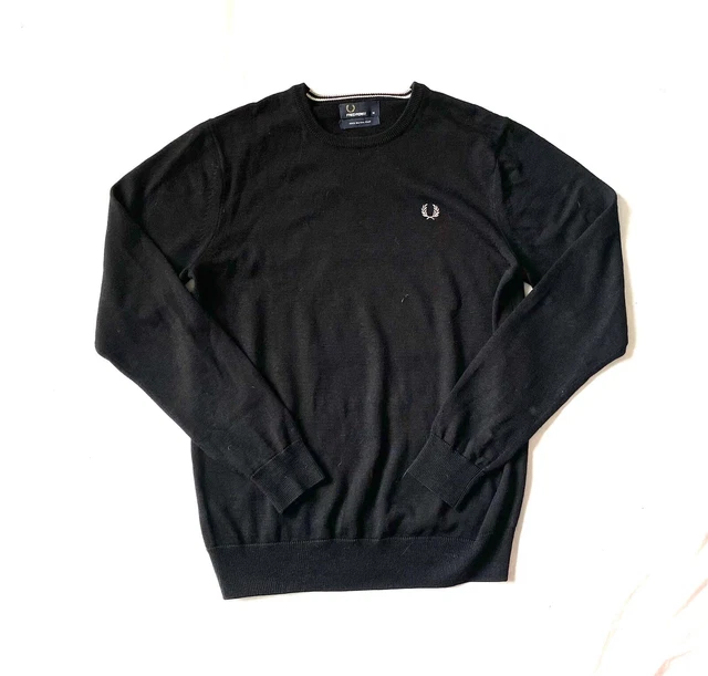Maglione Uomo Nero FRED PERRY Lana Merino Maglione M Medium