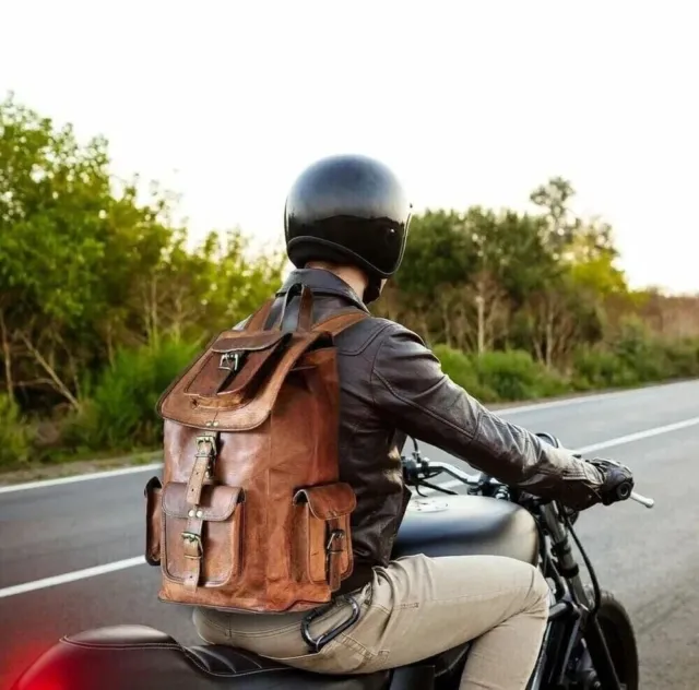 25" Vintage Leather Handmad Travel Shoulder Men's Satchel Backpack Study Bag