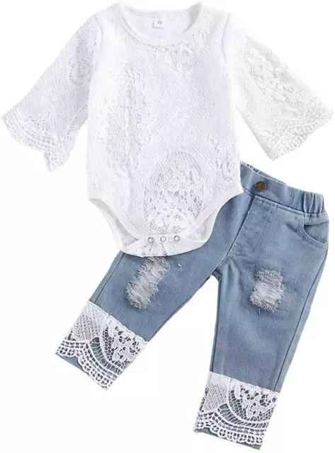 Baby Girl Clothes Outfits Toddler Infant Baby Romper Top+Jeans Clothing Set (2T)