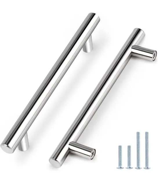 Probrico 15 Pack Polished Chrome Cabinet Handles 6.3 Inch Hole Centers T Bar
